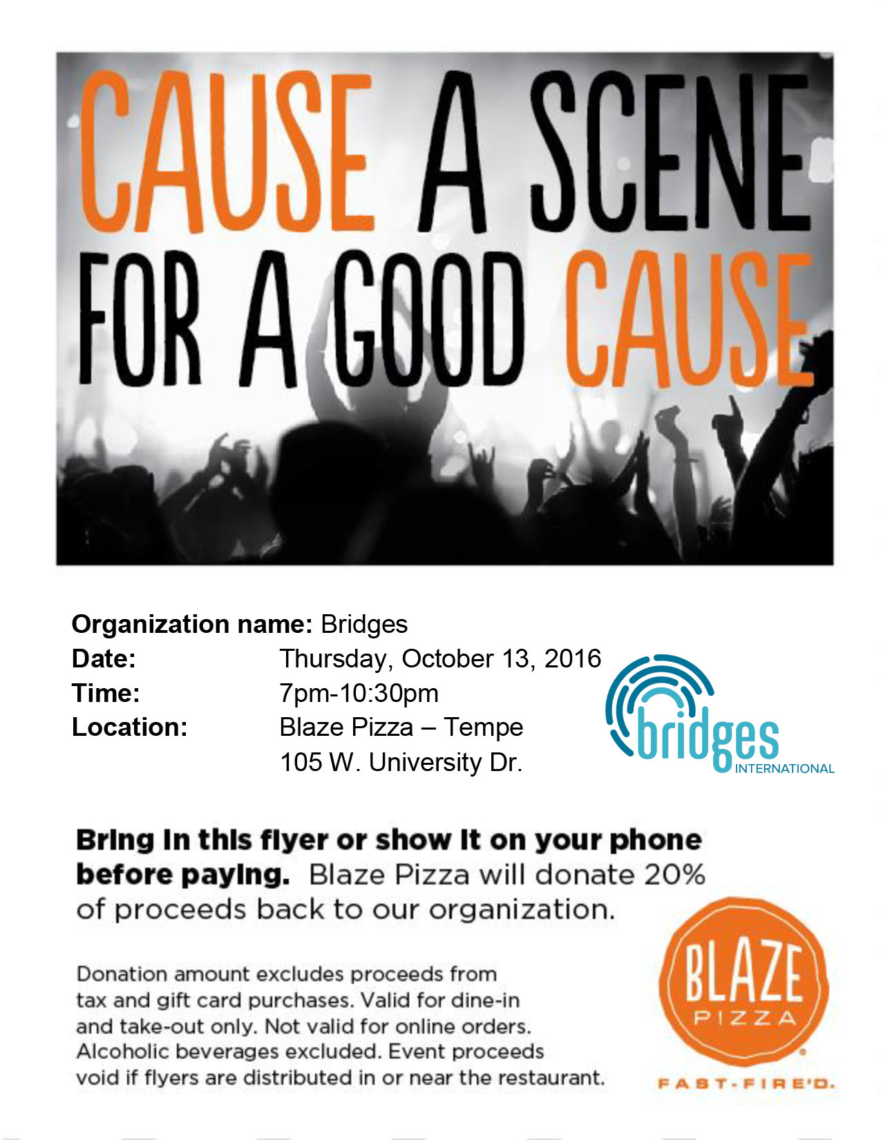 Blaze Pizza Bridges Fundraiser Flier